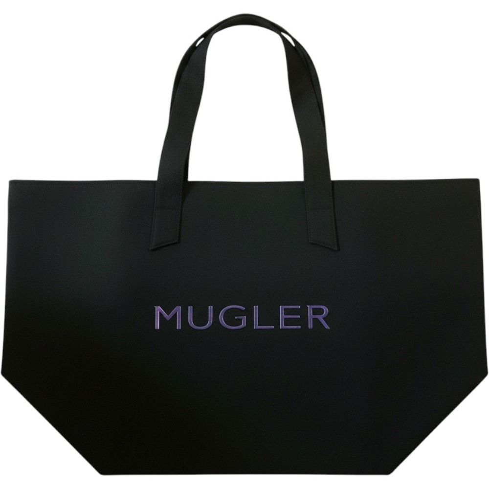 Mugler Black Canvas Tote Bag Purple Embroidered Logo Oversized Shopper Handbag
